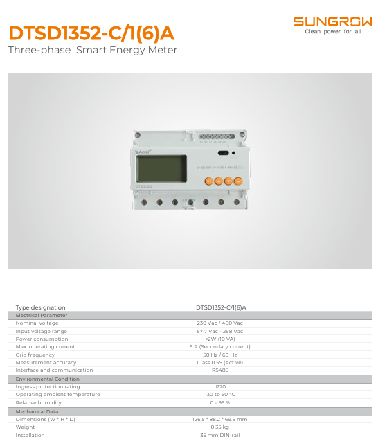 DTSD1352/6A (W/O CT) 3P Smart Energy Meter รับประกัน 1 ปี